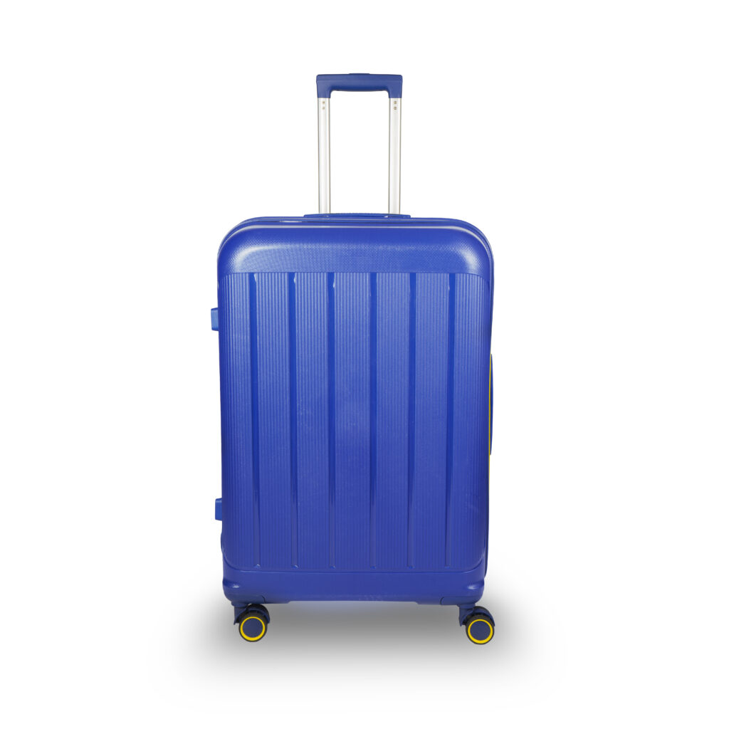 Blue Plastic Trolley  Travel Case with Metal Handle isolated on