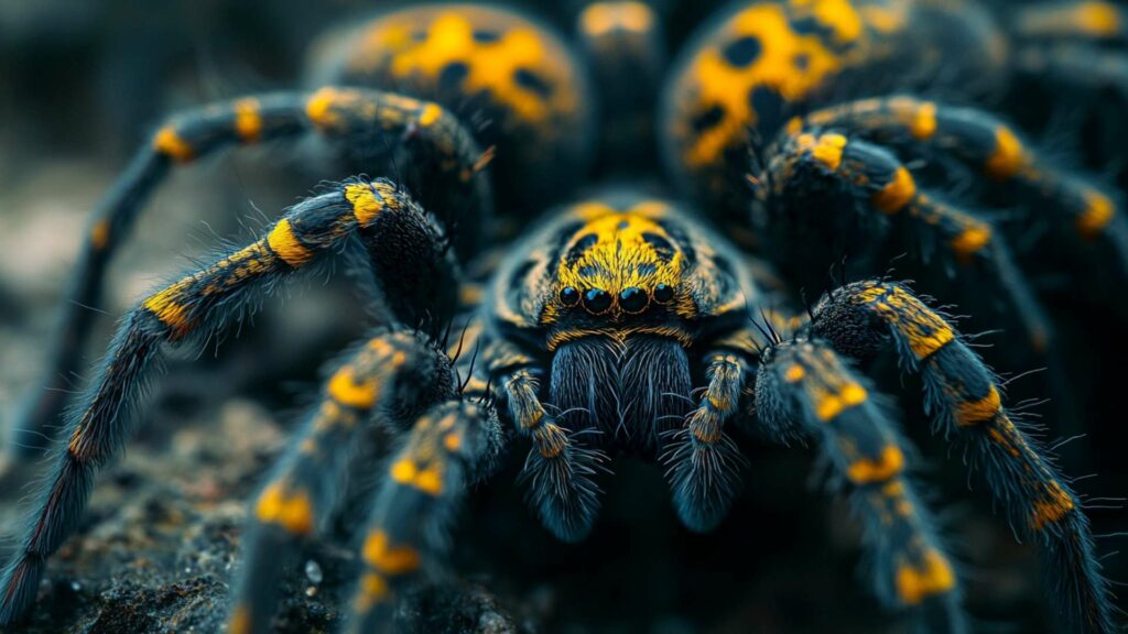 closeup-shot-of-two-spiders-connecting-net-on-a-da-min