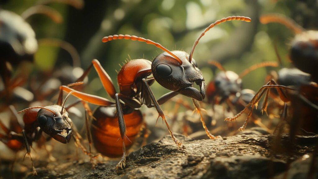 macro-shot-of-a-polyrhachis-ant-carrying-food-on-a