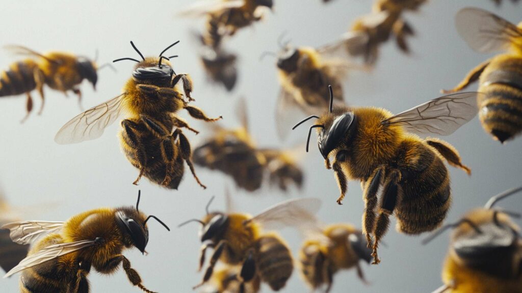 busy honey bee working on honeycomb macro shot min