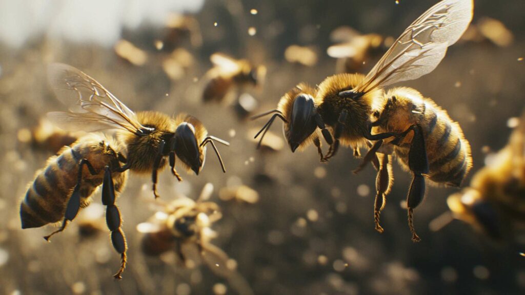 closeup of dead honey-bee on black background min