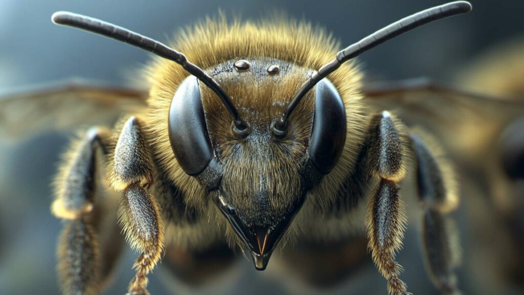 closeup of xylocopa violacea bee perching on wood